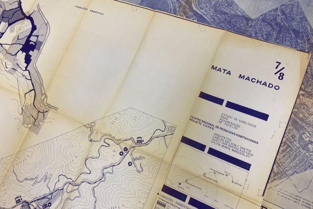 Image of maps in the Janice Perlman papers, blueprint maps of favelas