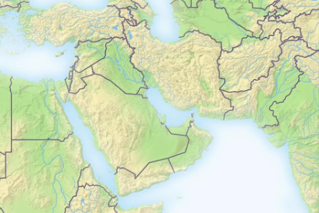 Near East, shaded relief map - stock photo