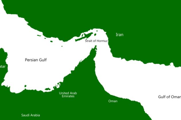Middle East Map Showing Strait of Hormuz and Persian Gulf Region - stock photo