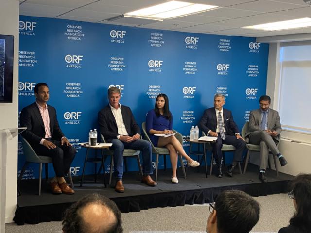 Hoover Institution and ORF panelist (right to left): Siddharth Iyer, Joseph Felter, Medha Prasanna (moderator), Paul Kapur, and Dhruva Jaishankar