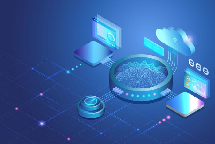 Sandbox, demo test software programing and mining cryptocurrency concept. 3D modern equipments with cloud computing virtual experiment simulation program. stock illustration