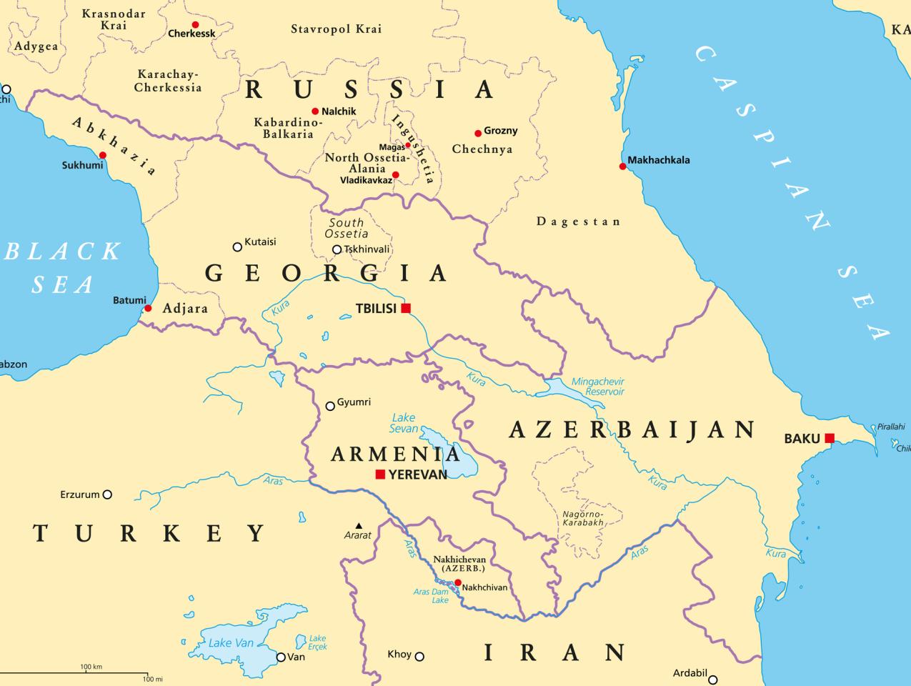 The Caucasus, or Caucasia, political map stock illustration
