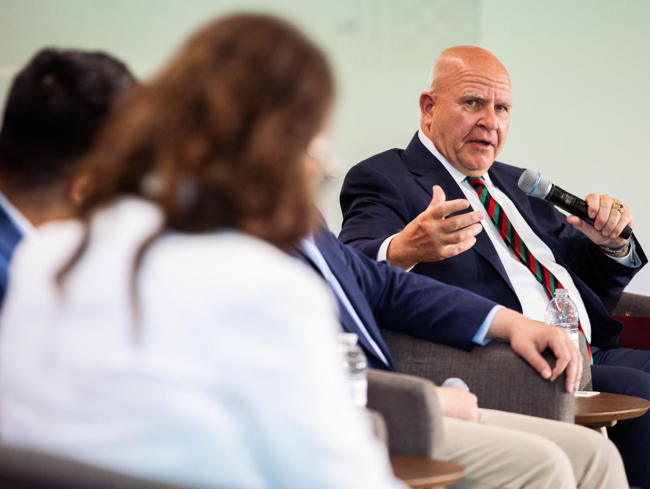 Senior Fellow H.R. McMaster speaks about the war in Afghanistan during a panel discussion on the war in Afghanistan held in Hoover’s Shultz Auditorium on April 9, 2026. (Patrick Beaudouin)