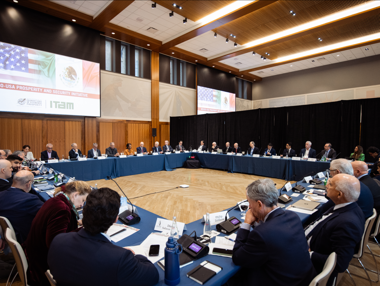 Scholars and former officials from the US and Mexico are seen in Hoover’s Blount Hall on April 20, 2026. (Patrick Beaudouin)