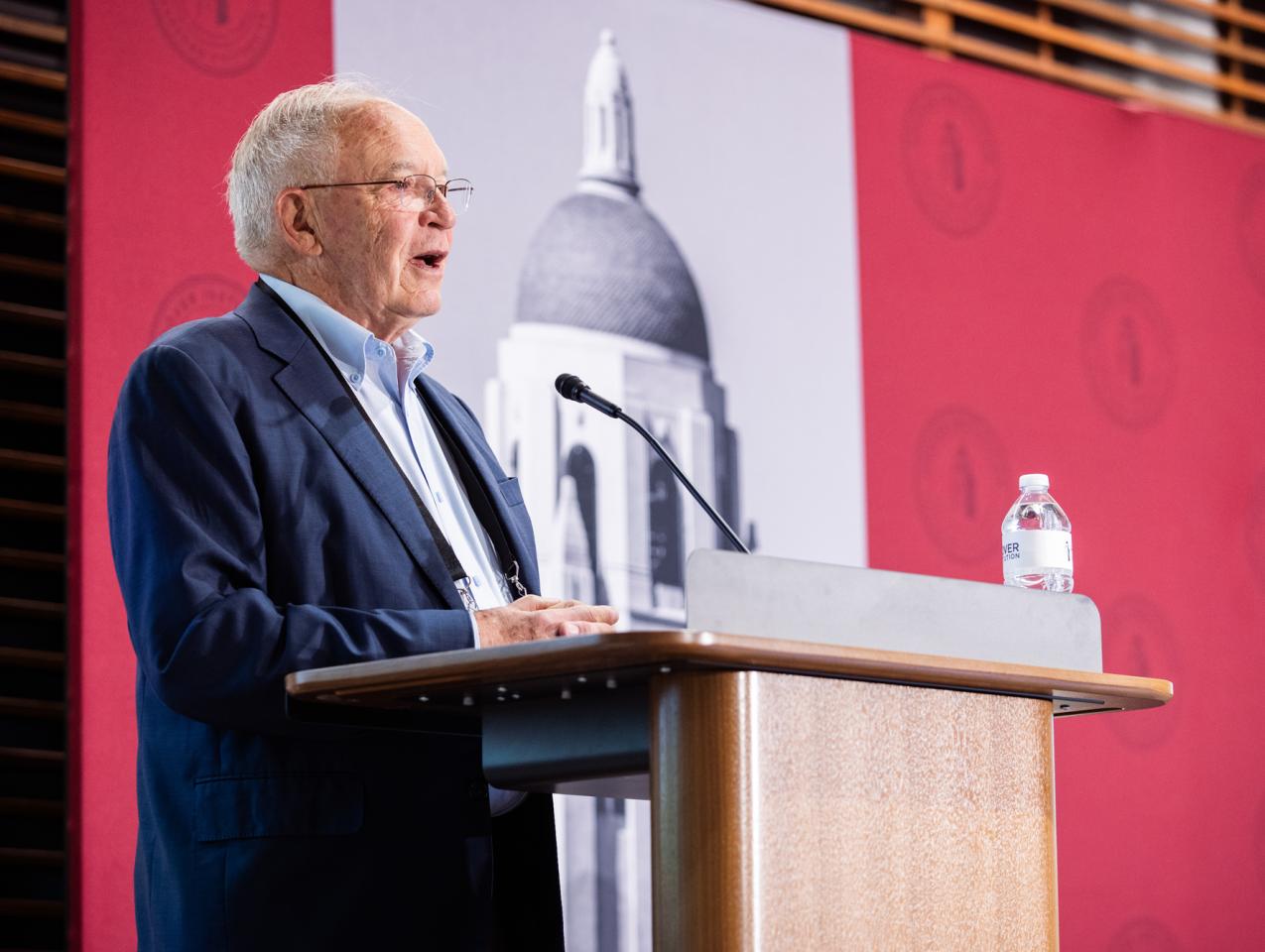 Markets vs. Mandates co-director Terry L. Anderson speaks in Hoover’s Shultz Auditorium on May 12, 2026. (Patrick Beaudouin)