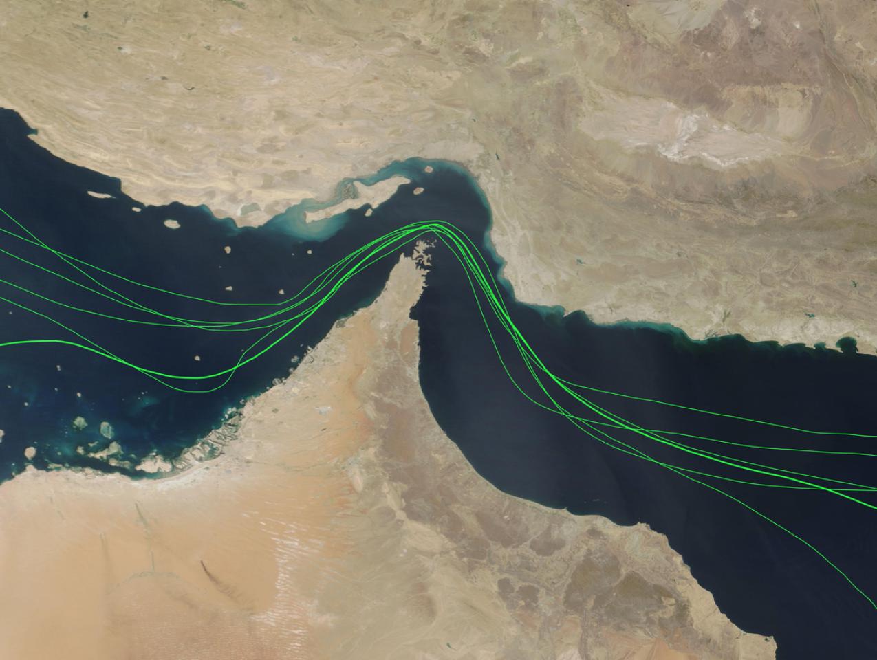 Map of Strait of Hormuz shipping traffic disruption, Gulf oil tanker routes, Middle East crisis 2026, Open - stock photo