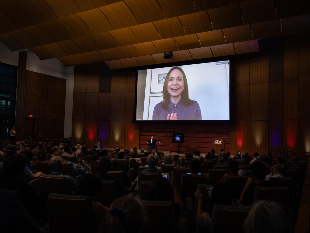 María Corina Machado addresses Hoover’s Choosing Freedom dialogue, sharing her experience leading Venezuela’s democratic movement and advocating for freedom in the face of authoritarianism.