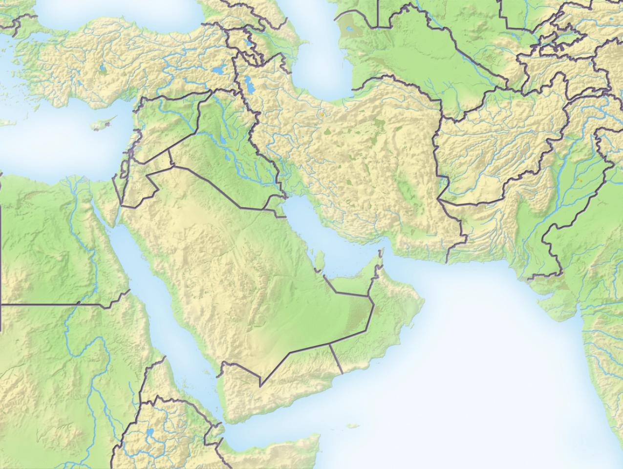 Near East, shaded relief map - stock photo