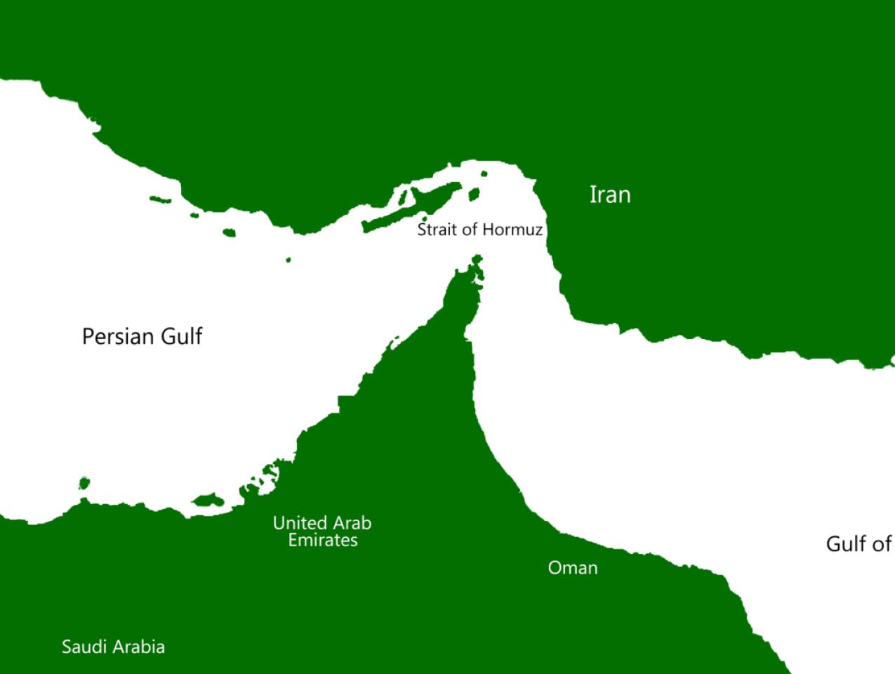 Middle East Map Showing Strait of Hormuz and Persian Gulf Region - stock photo