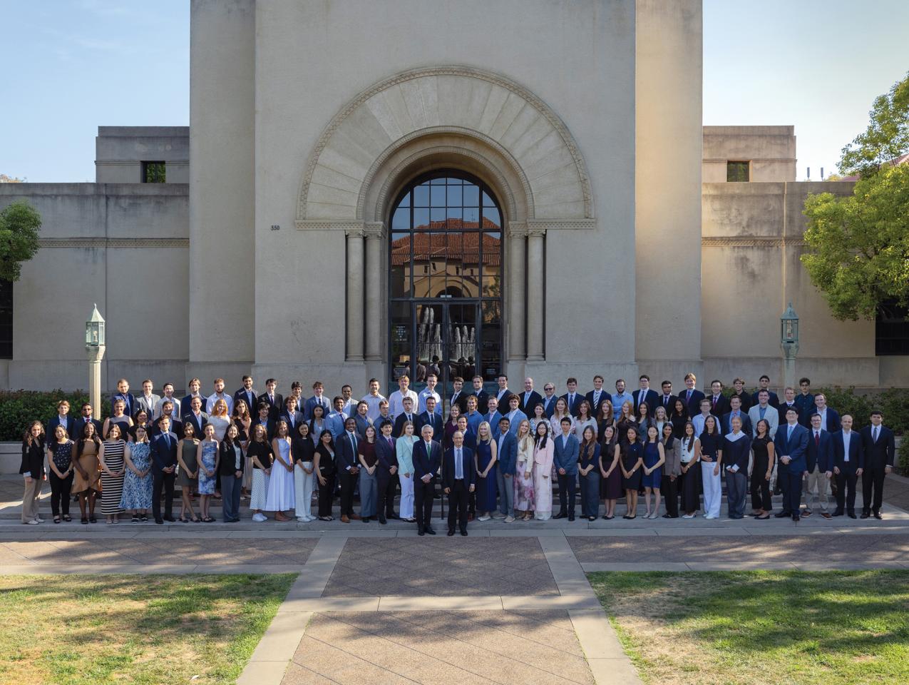 Attendees of the 2026 Hoover Institution Summer Policy Bootcamp are seen in front of Hoover Tower on August 10, 2026. (Patrick Beaudouin)