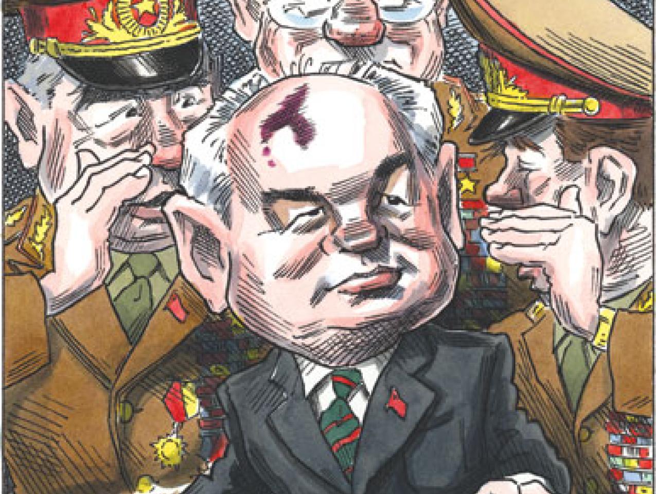 cartoon depicting the Soviet military budget as a shell game
