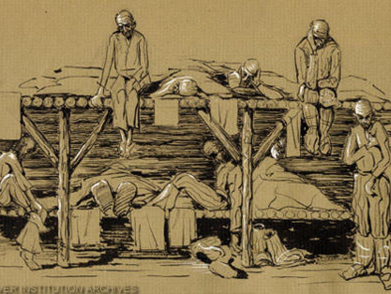 Thomas Sgovio's drawing of the harsh conditions in the Soviet Gulag (1972)
