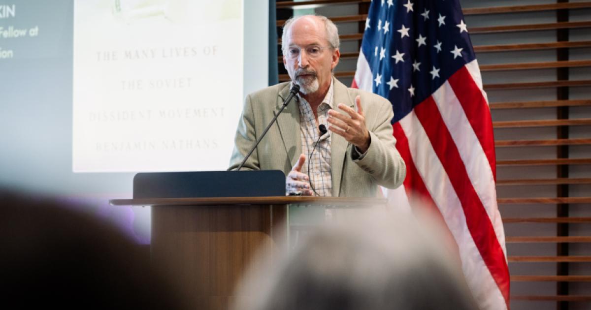 Benjamin Nathans, author of To the Success of Our Hopeless Cause, speaks about his now Pulitzer-winning book at the Hoover Institution on August 12, 2024. (Patrick Beaudouin)