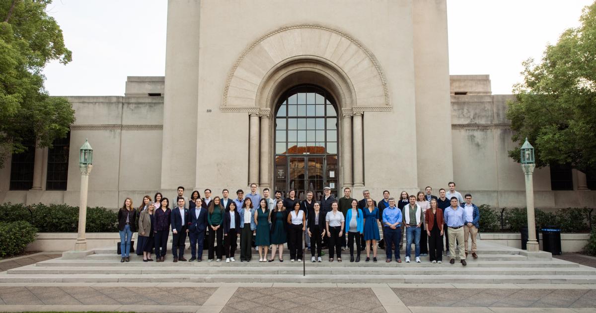 Participants in the annual Hoover Remote Work conference are seen before Hoover Tower on October 22, 2025. (Patrick Beaudouin)