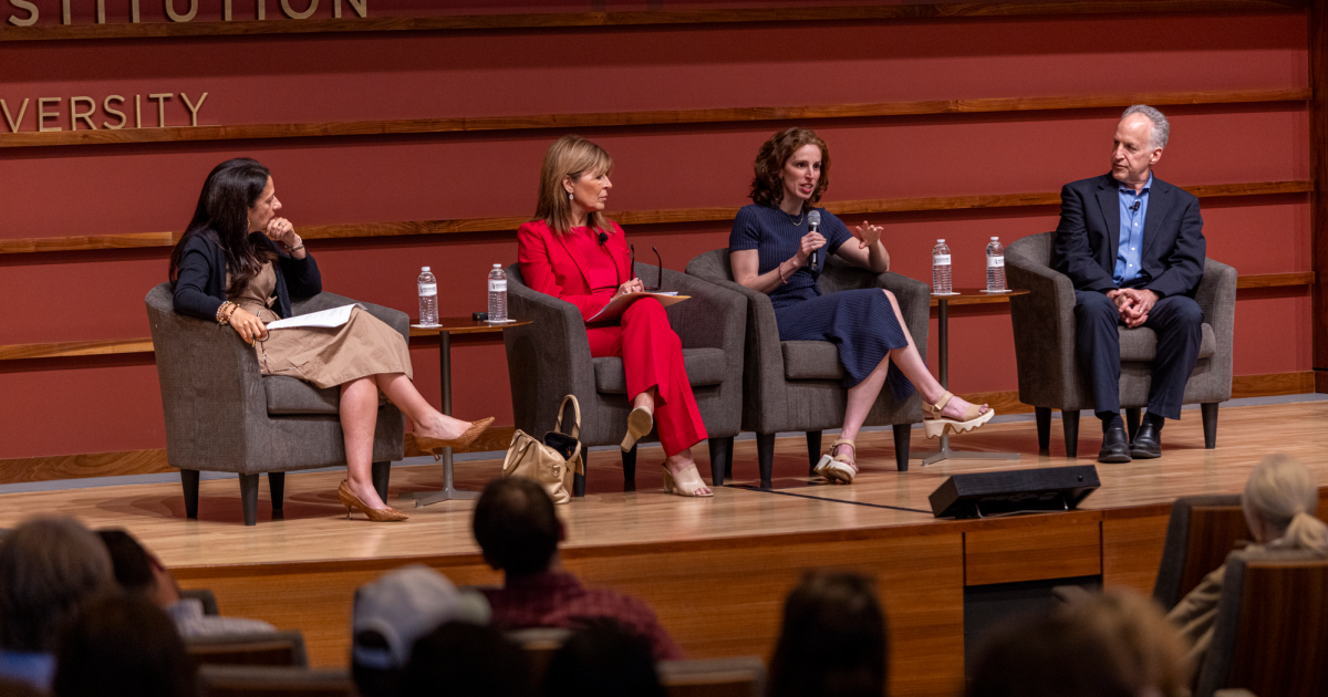 (From left to right) Janine Zacharia, Vicki Liviakis, Elizabeth Green, and Neil Chase are seen in Hoover’s Hauck Auditorium on May 14, 2026. (Patrick Beaudouin)