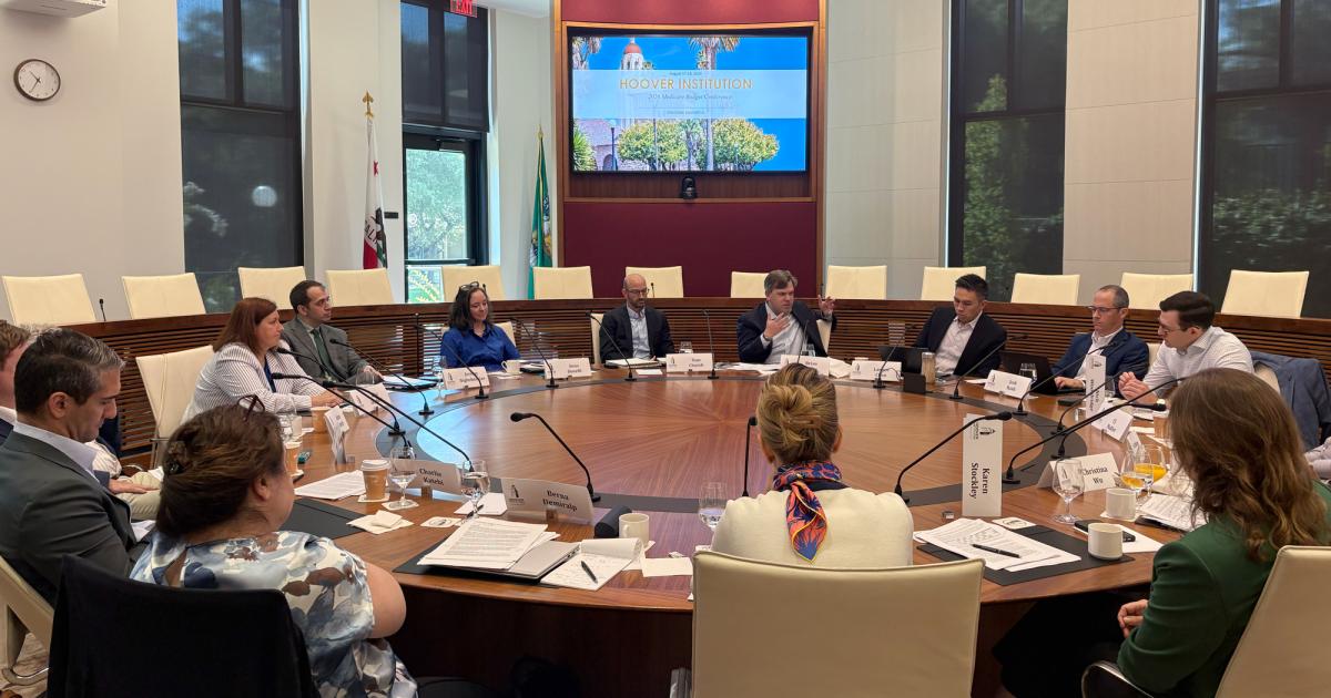 Attendees of the roundtable on Medicare budget options co-hosted by the Healthcare Policy Working Group and the Fiscal Policy Initiative are seen in the Annenberg Conference Room on August 17, 2026.  