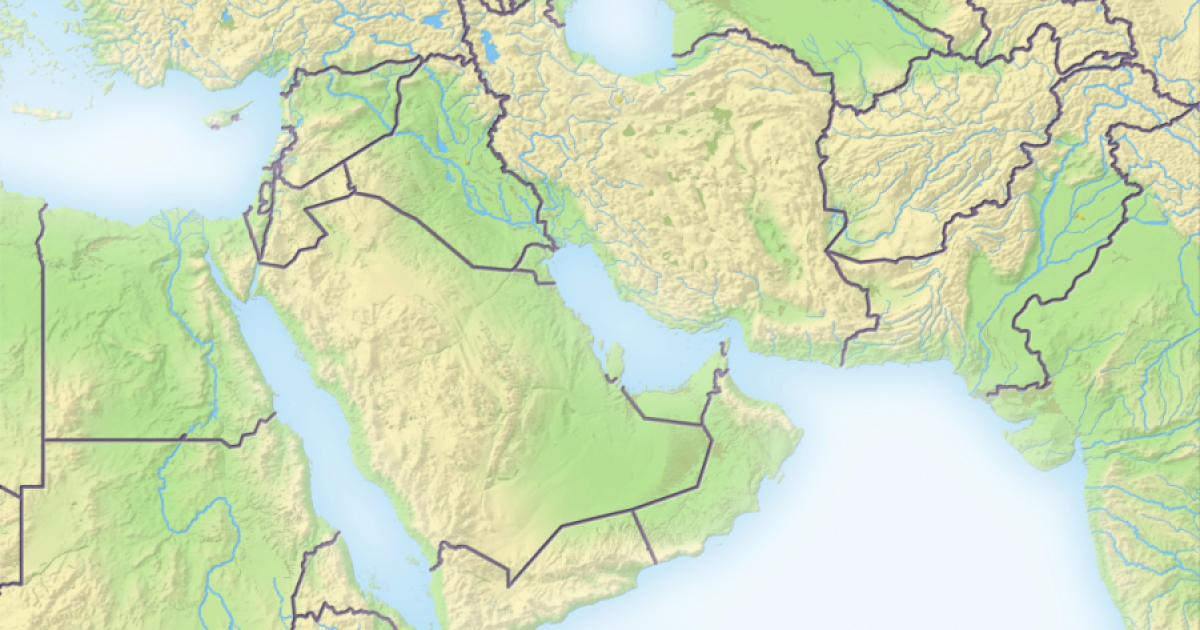 Near East, shaded relief map - stock photo