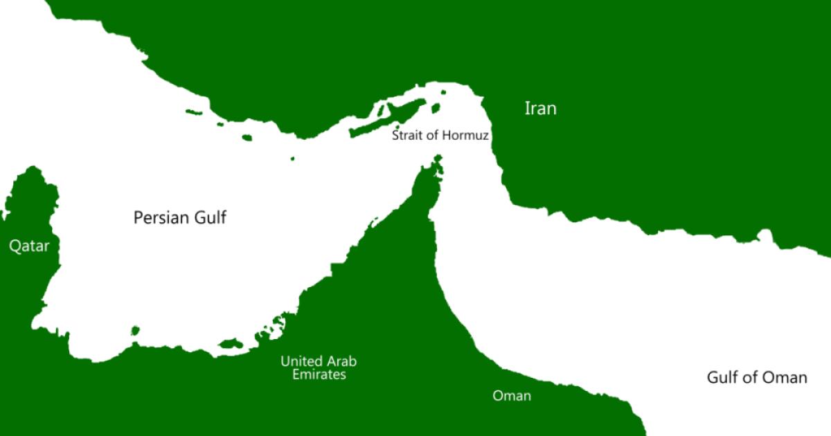 Middle East Map Showing Strait of Hormuz and Persian Gulf Region - stock photo