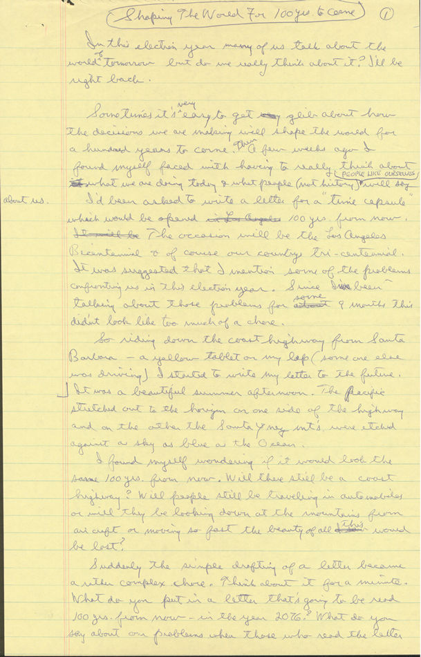 Ronald Reagan's Handwritten Page 1